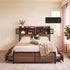Double Bed Frame with Charging Station 4 Drawers Storage Oak