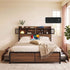 Queen Bed Frame with Charging Station 4 Drawers Storage Oak