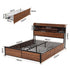 Queen Bed Frame with Charging Station 4 Drawers Storage Oak