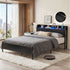 Artiss Double Metal Bed Frame – GRID Black, LED Headboard, Storage, Charging Ports