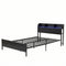 Artiss Single Metal Bed Frame – GRID Black, LED Headboard, Storage, Charging Ports