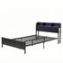 Artiss Single Metal Bed Frame – GRID Black, LED Headboard, Storage, Charging Ports