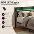 Artiss Single Metal Bed Frame – GRID Black, LED Headboard, Storage, Charging Ports