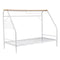 Single House Bed Frame Metal Canopy Bed Storage Shelf for Kids White