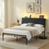 Bed Frame Queen Size LED Metal Bed Base with Charging Station LAN