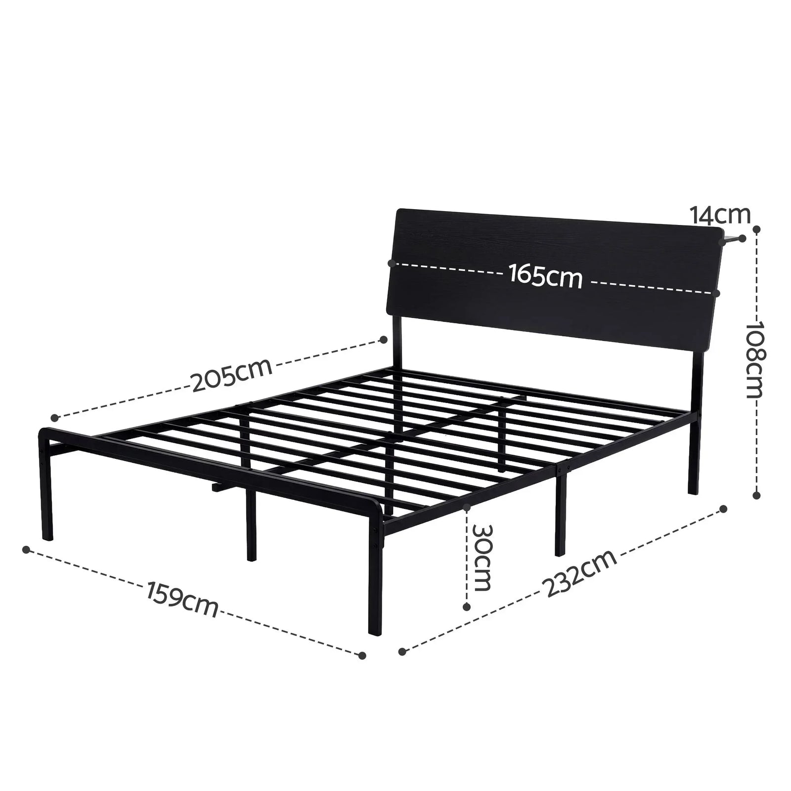 Bed Frame Queen Size LED Metal Bed Base with Charging Station LAN