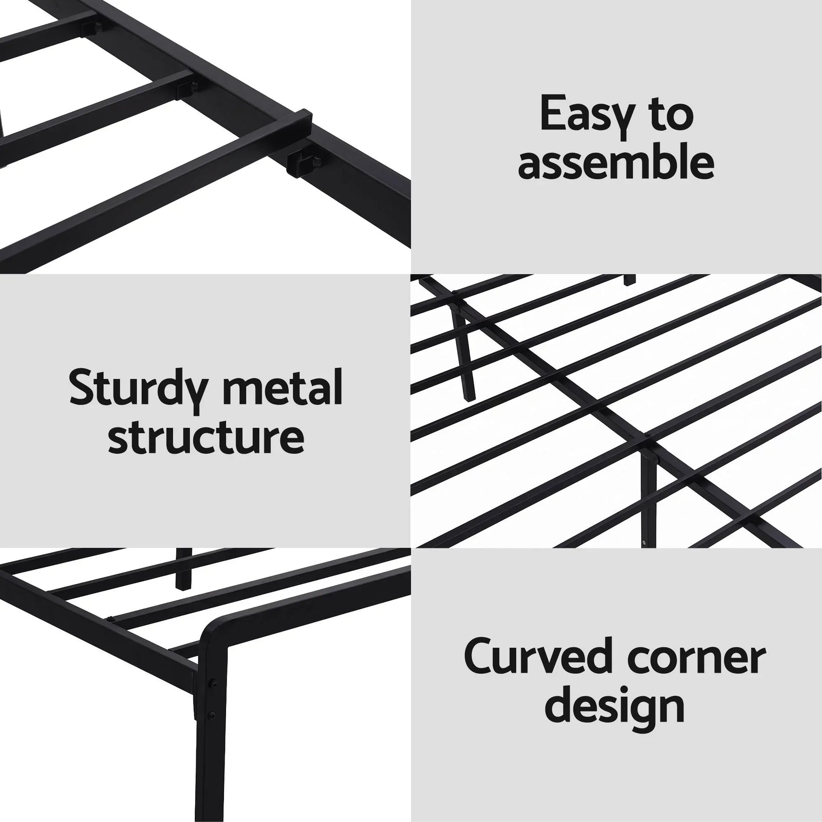Bed Frame Queen Size LED Metal Bed Base with Charging Station LAN
