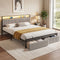 Metal Bed Frame King Size LED Charging Station 2 Drawers