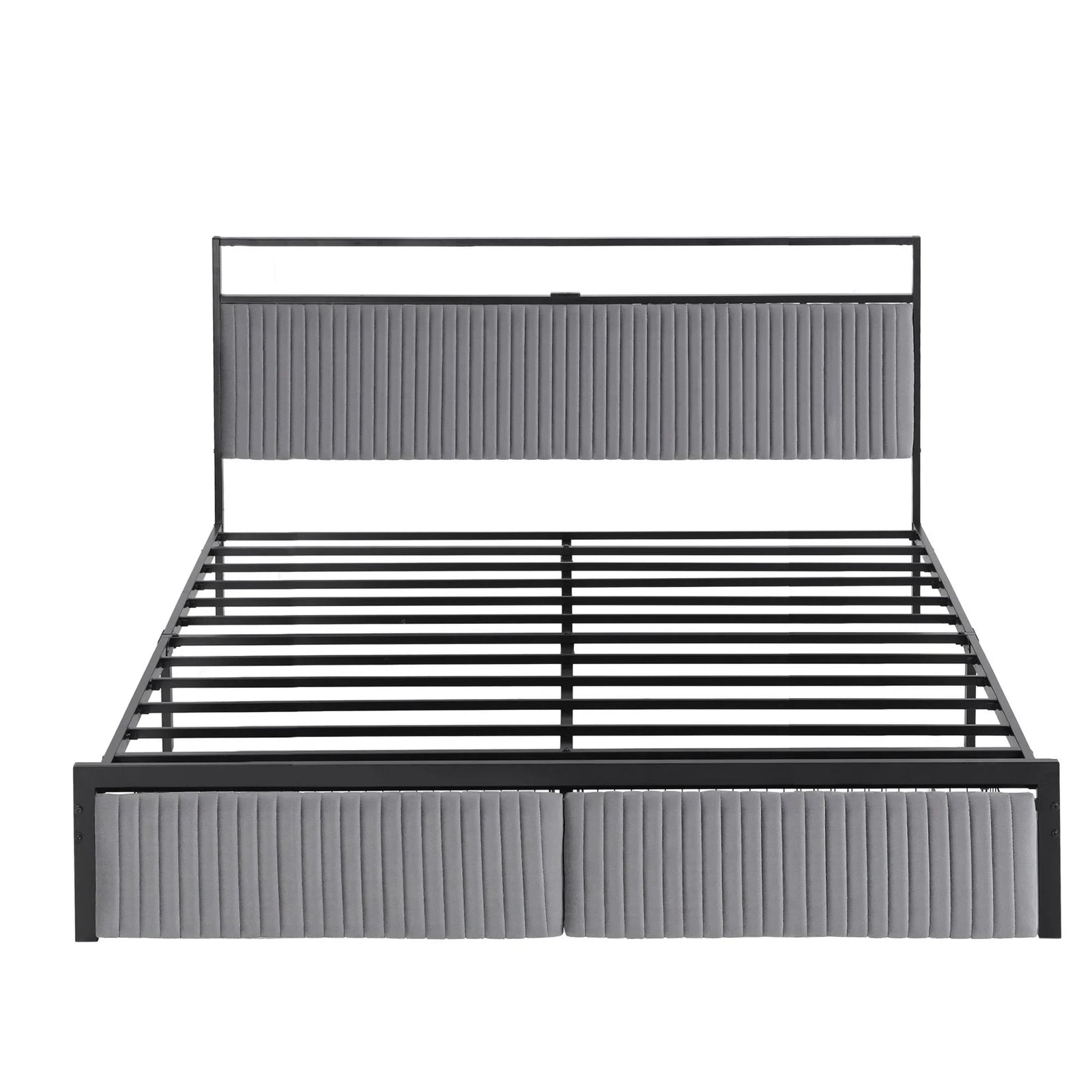 Metal Bed Frame King Size LED Charging Station 2 Drawers