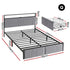 Metal Bed Frame Queen Size LED Charging Station 2 Drawers