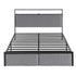 Metal Bed Frame Queen Size LED Charging Station 2 Drawers