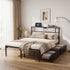Double Bed Frame with Charging Station & Storage Drawers Metal