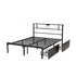 Double Bed Frame with Charging Station & Storage Drawers Metal
