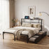 Queen Bed Frame with Charging Station & Storage Drawers Metal