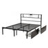 Queen Bed Frame with Charging Station & Storage Drawers Metal