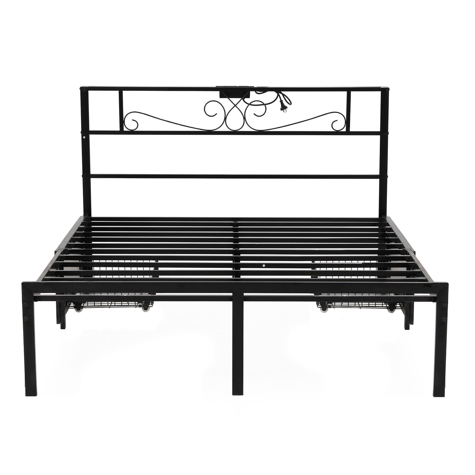 Queen Bed Frame with Charging Station & Storage Drawers Metal