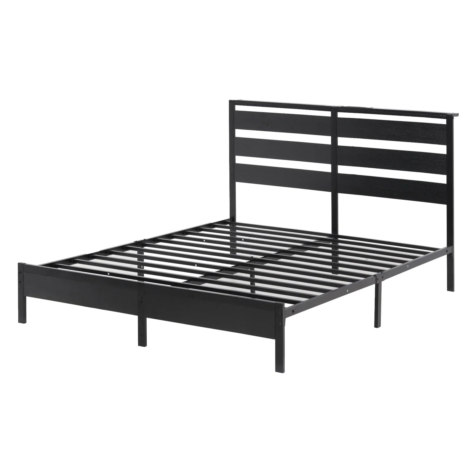 Bed Frame Double Size LED Metal Bed Base with Charging Station
