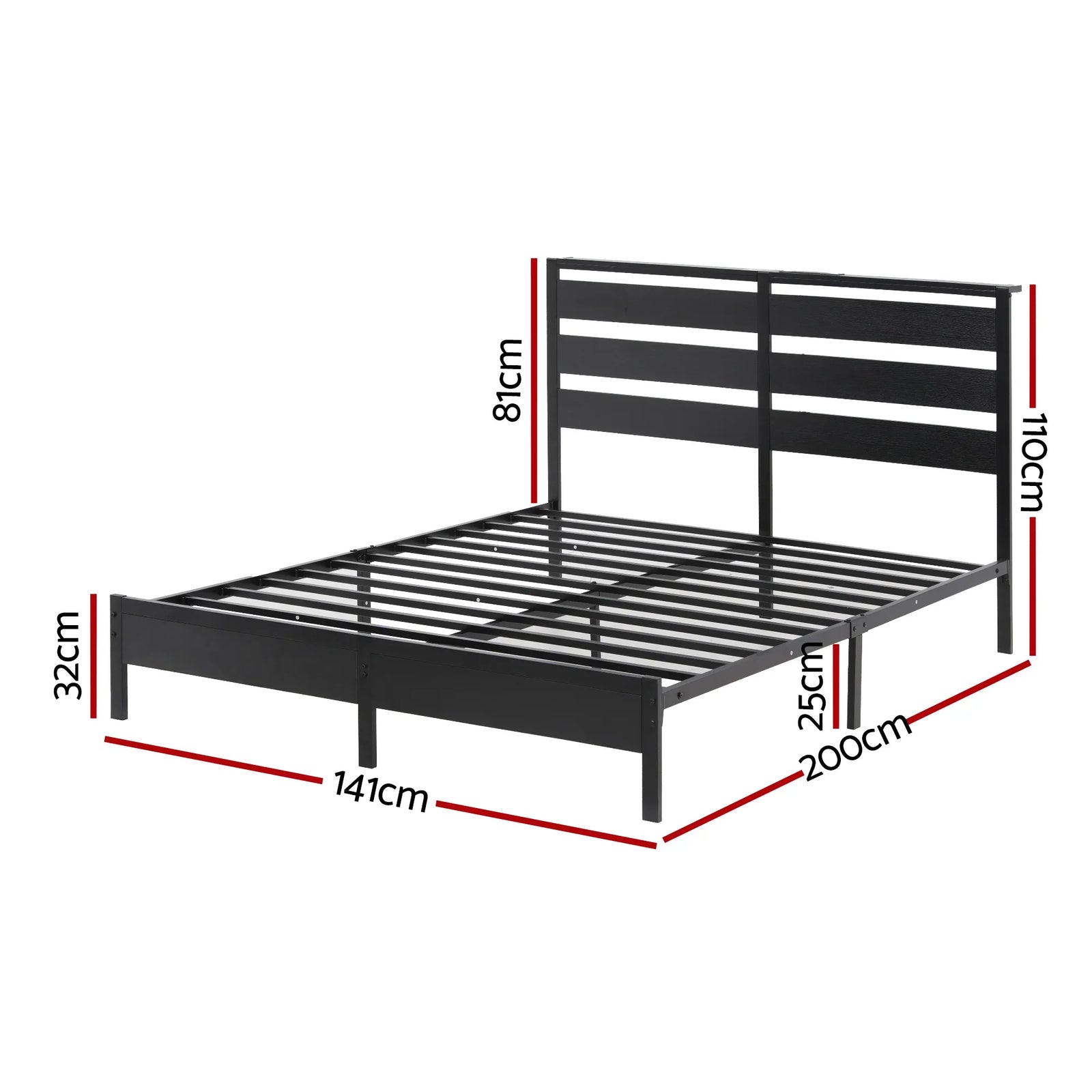 Bed Frame Double Size LED Metal Bed Base with Charging Station
