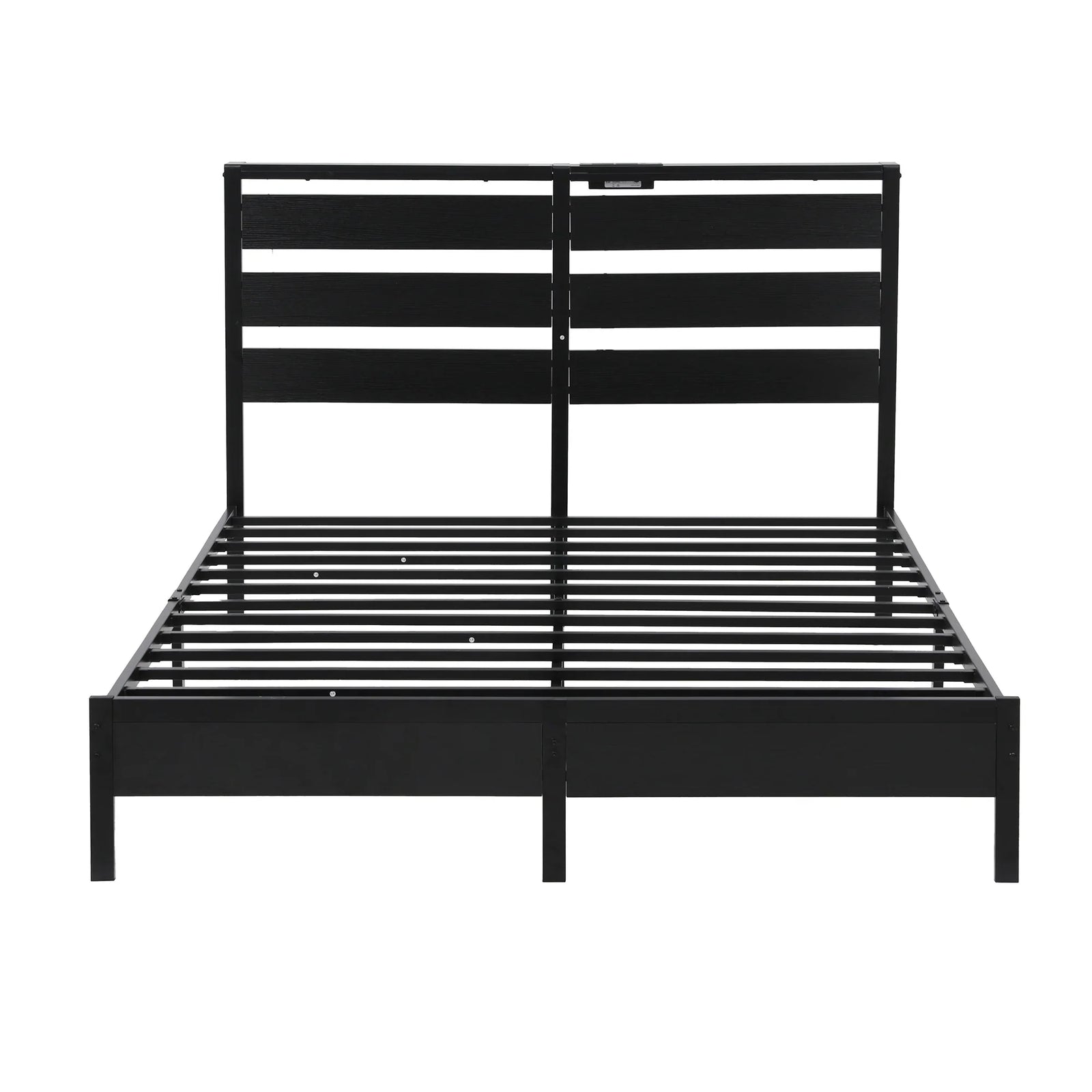 Bed Frame Double Size LED Metal Bed Base with Charging Station