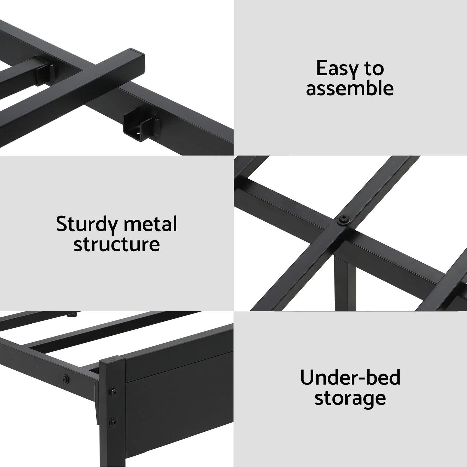 Bed Frame Queen Size LED Metal Bed Base with Charging Station