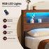 Artiss Double Bed Frame Metal with Charging Station LED Light Storage Shelf