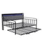 Double Daybed with Trundle – Charging Ports, LED Frame, Storage Headboard