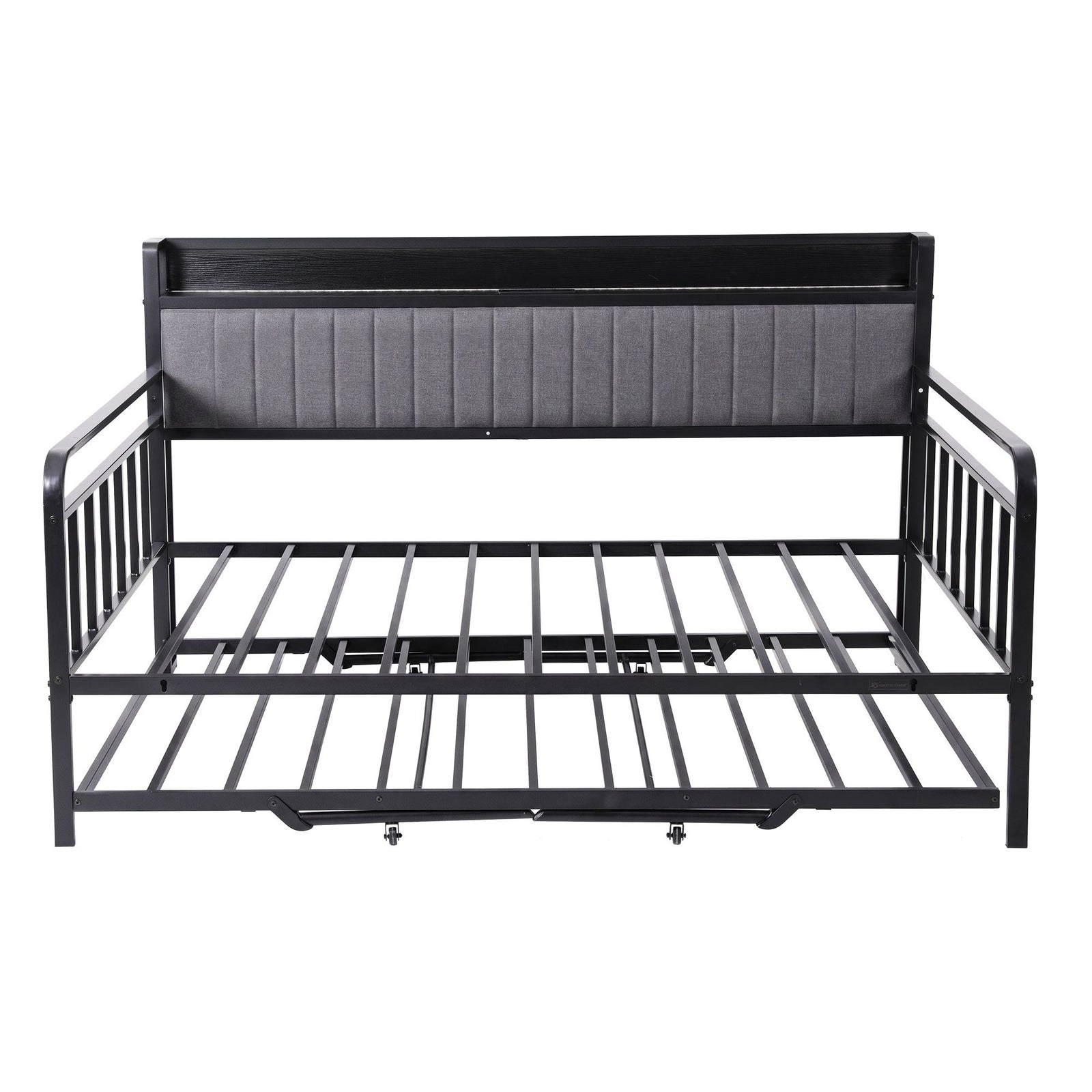 Double Daybed with Trundle – Charging Ports, LED Frame, Storage Headboard