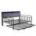 King Single Daybed with Trundle – Charging Ports, LED Frame, Storage Headboard