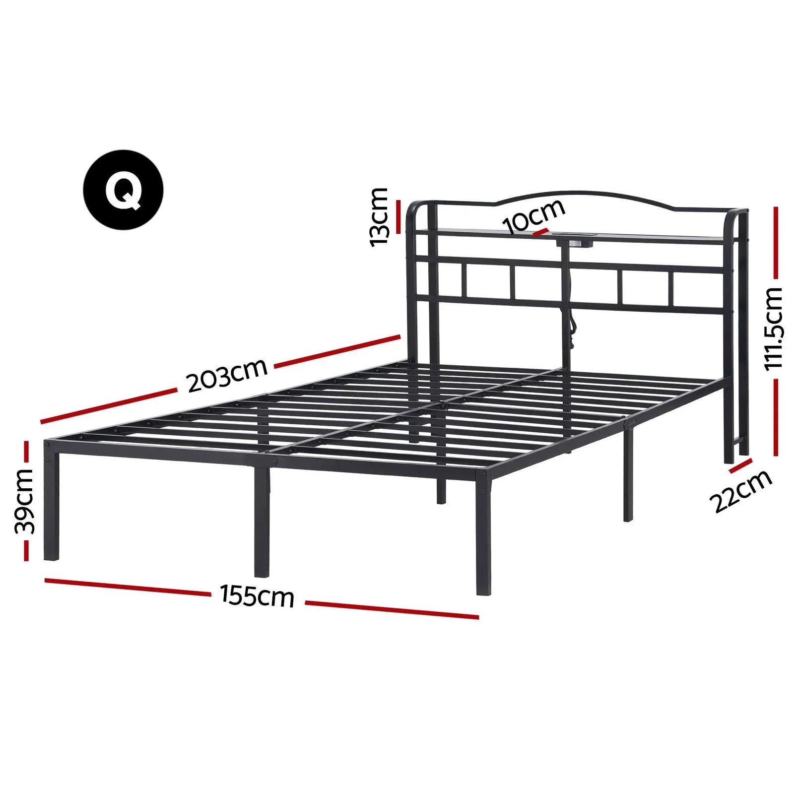 Artiss Queen Bed Frame with Charging Station – WAVE Storage Headboard Black