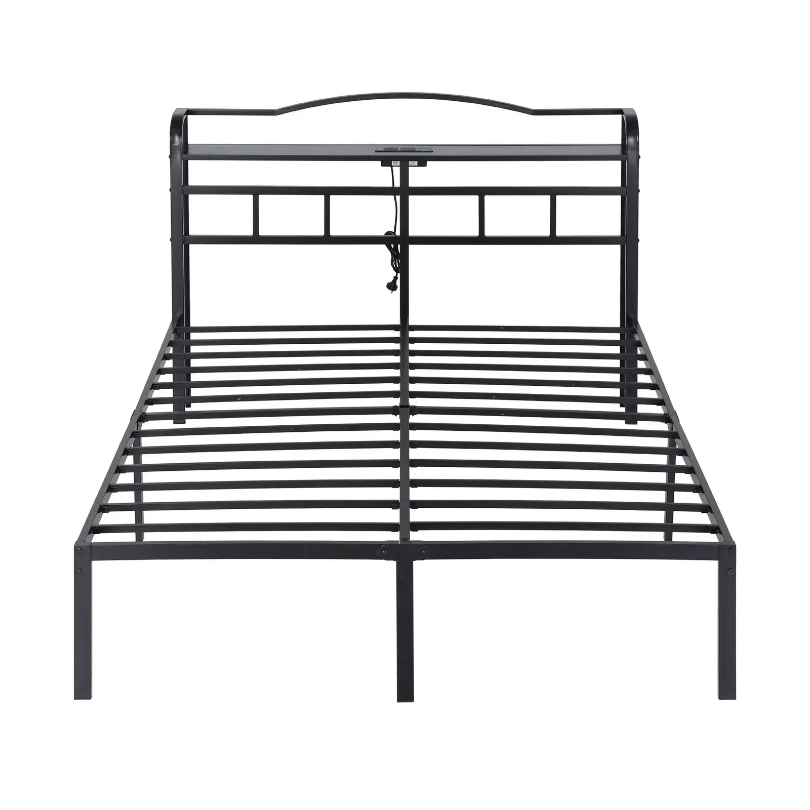 Artiss Queen Bed Frame with Charging Station – WAVE Storage Headboard Black