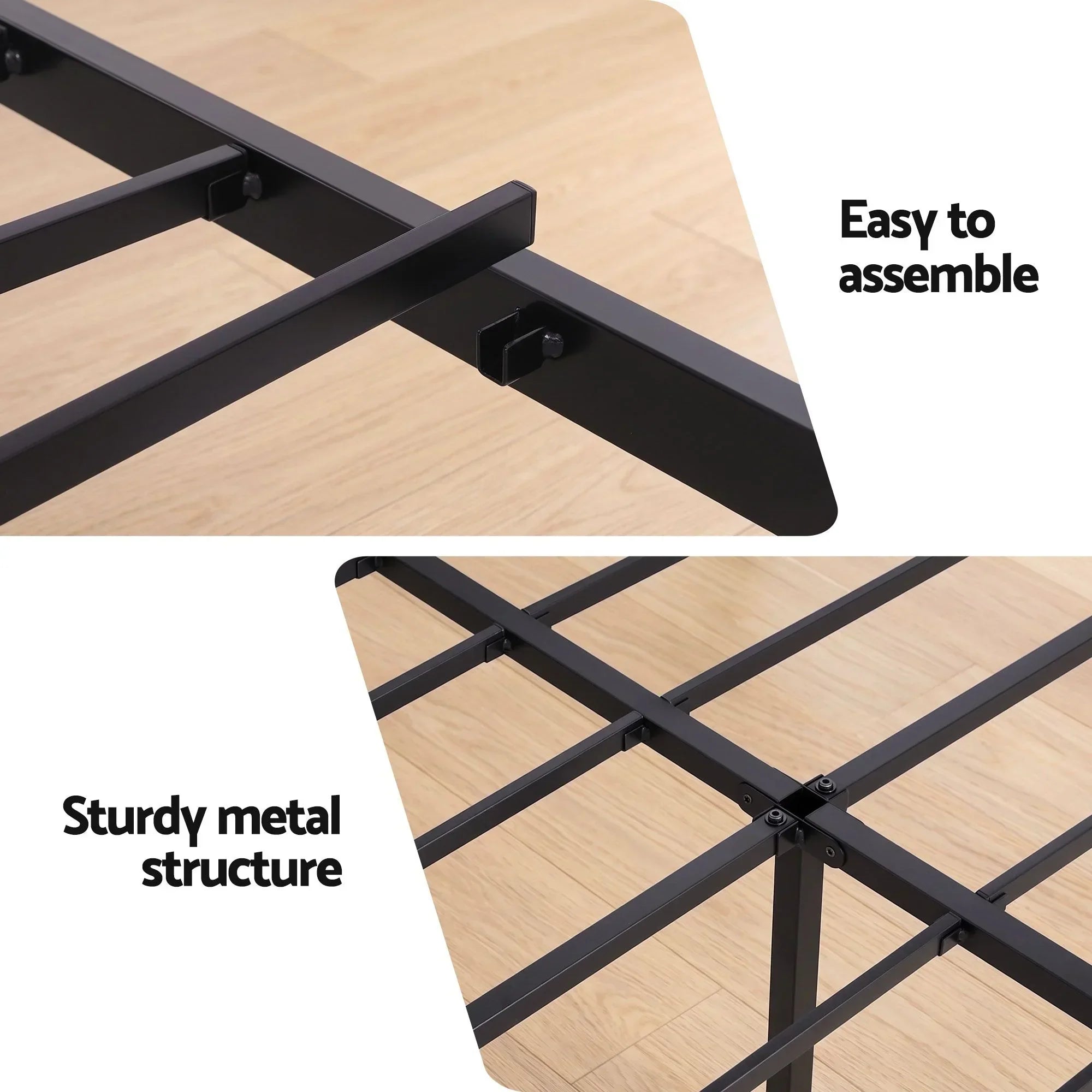 Queen Bed Frame with Charging Station – WAVE Storage Headboard Black