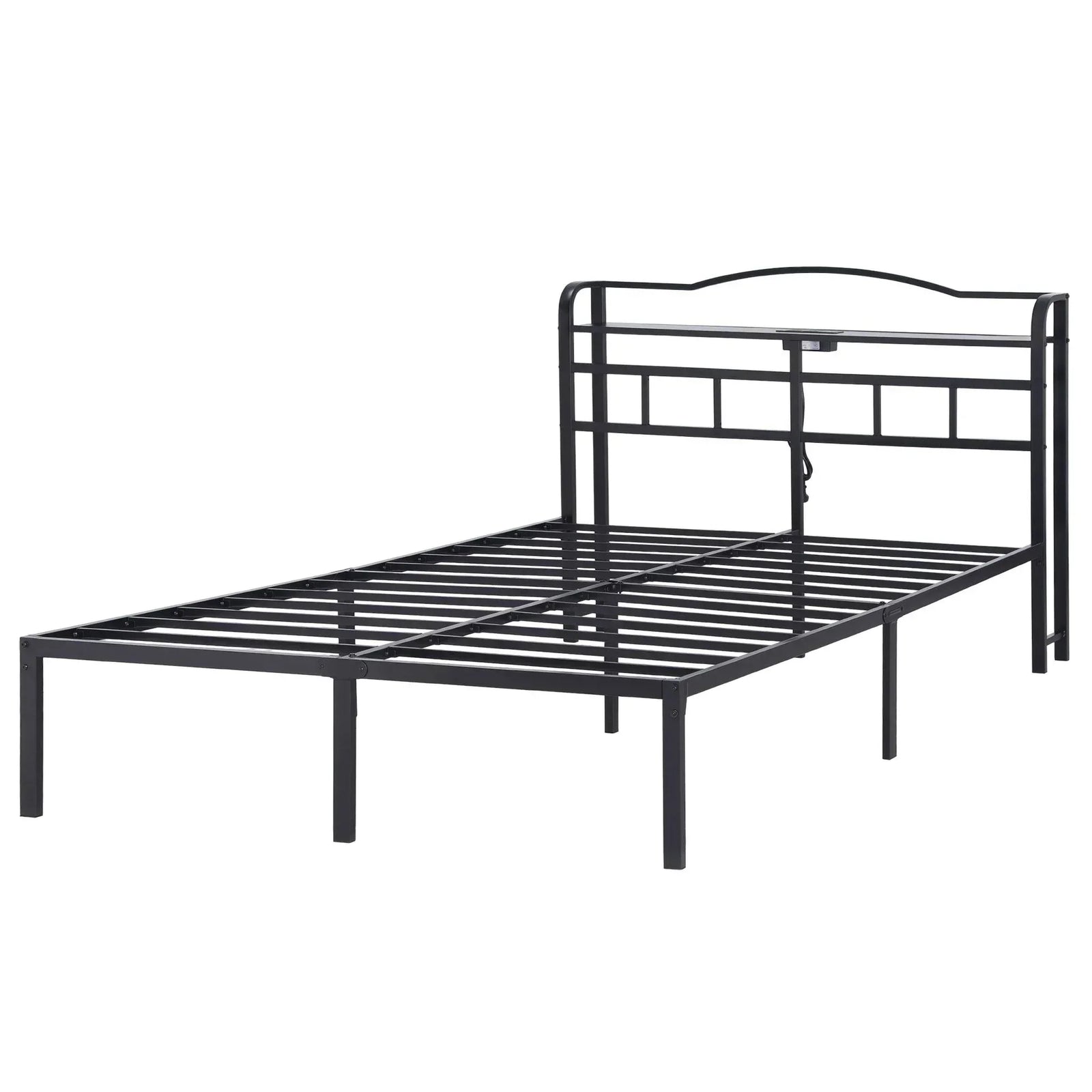 Artiss Queen Bed Frame with Charging Station – WAVE Storage Headboard Black