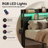 King Metal Bed Frame – LED, Charging Ports, Drawers, Industrial Black
