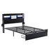 Queen Metal Bed Frame – LED, Charging Ports, Drawers, Industrial Black