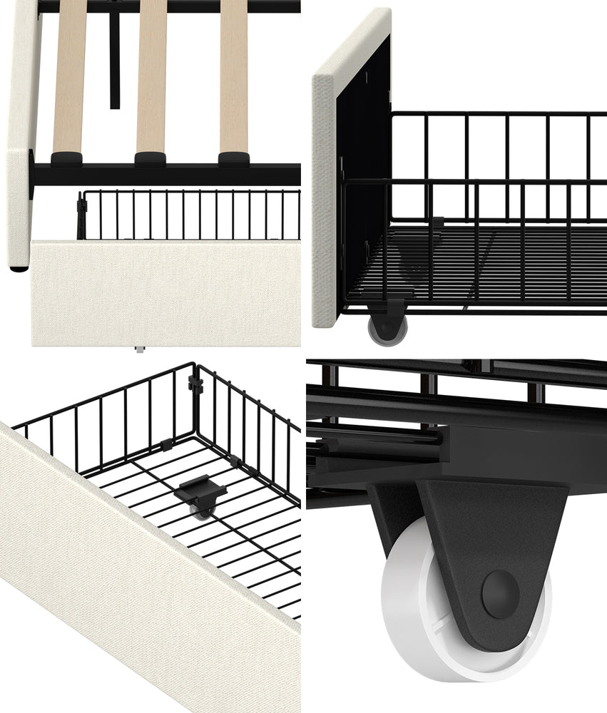 2-Piece Underbed Storage Drawer Set in Beige, Linen Fabric Kit