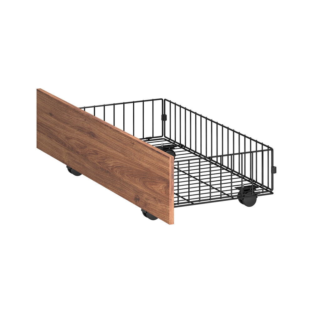 Oikiture 2x Bed Frame Storage Drawers with Wheels Metal Brown
