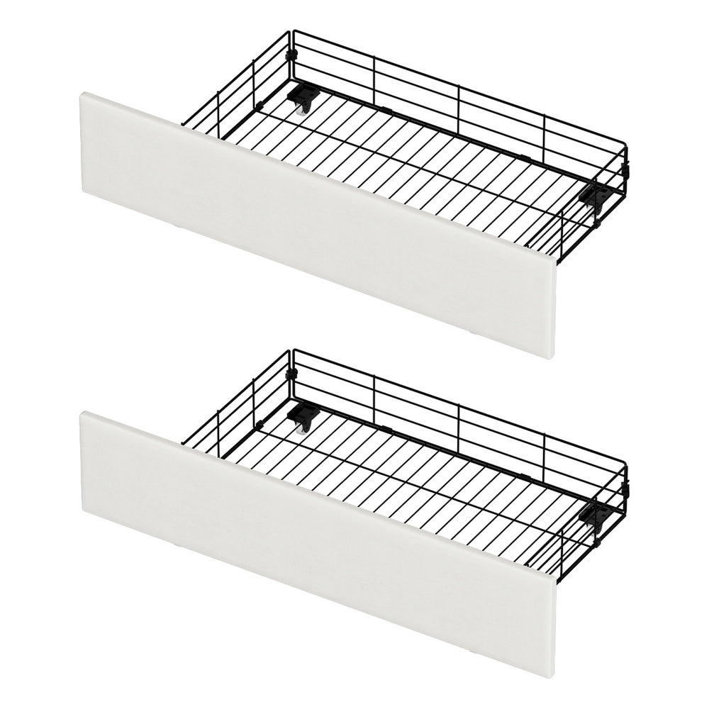 Bed Frame Trundle Storage Metal Drawers Set of 2 White