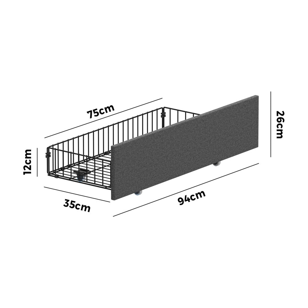 4x Trundle Drawers for Bed Frame w/ Wheels Storage Metal Grey