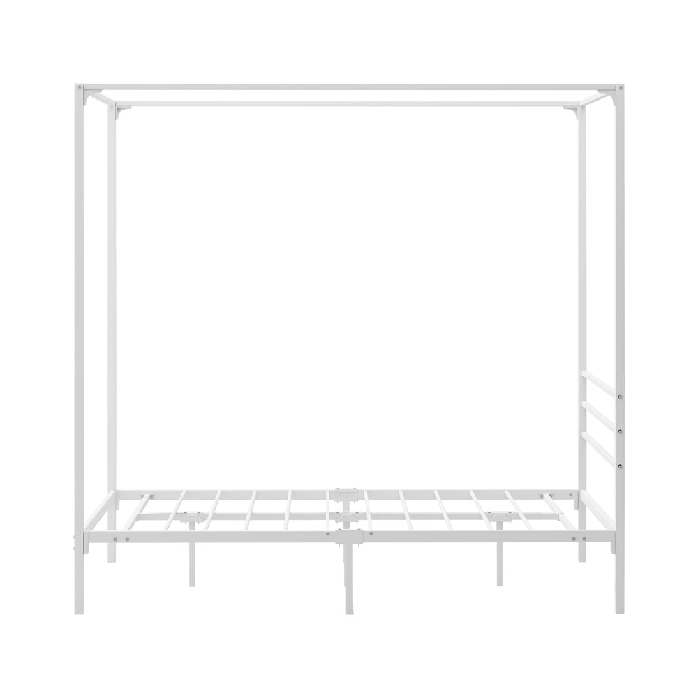 Canopy Bed Frame Double – White Metal Platform with 183cm Tall Frame