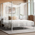 Canopy Bed Frame Queen – White Metal Platform with 183cm Tall Frame