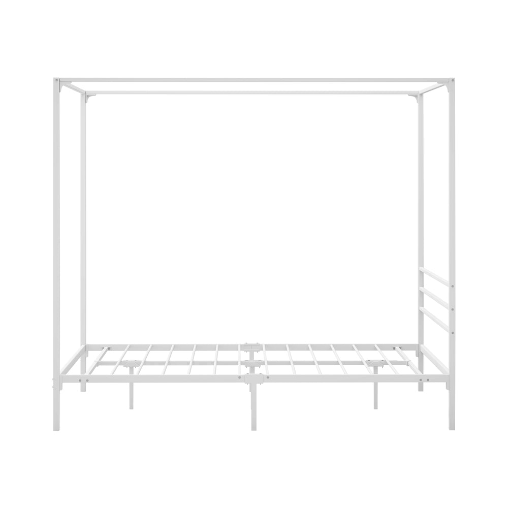 Canopy Bed Frame Queen – White Metal Platform with 183cm Tall Frame