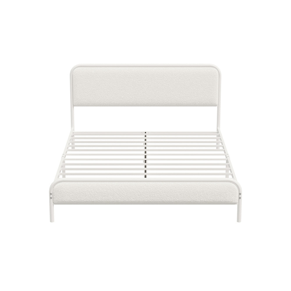 Oikiture Metal Bed Frame Queen Size Tufted Bedhead Boucle Beige