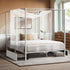 Canopy Double Bed Frame with 2 Drawers in White, Metal, 300kg