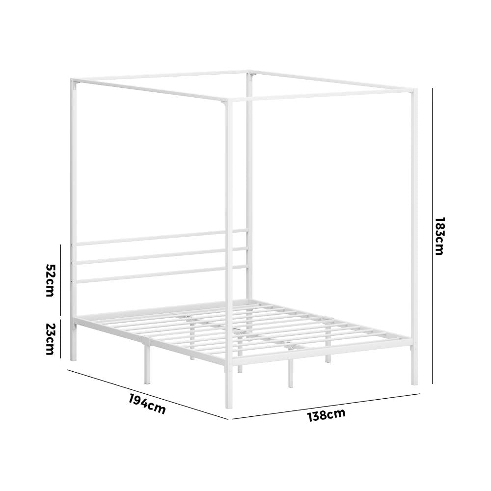 Metal Canopy Bed Frame Double Size White