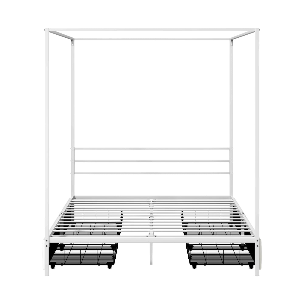 Canopy Queen Bed Frame with 4 Drawers White