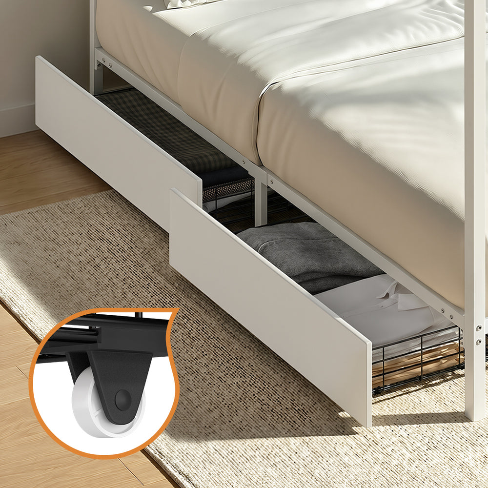 Canopy Queen Bed Frame with 4 Drawers White
