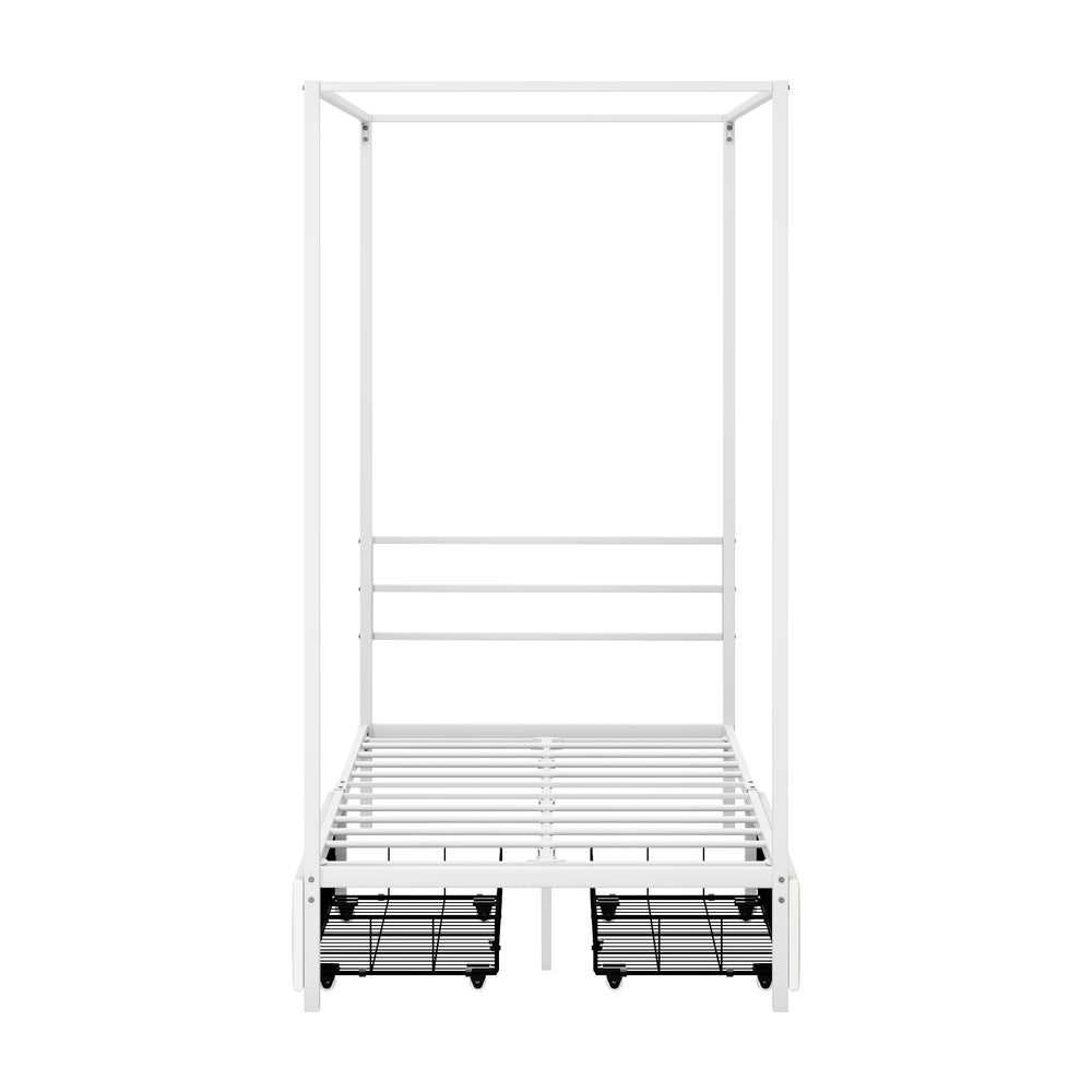 Canopy Single Bed Frame with 2 Drawers White