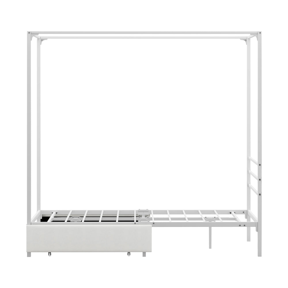 Canopy Single Bed Frame with 2 Drawers White