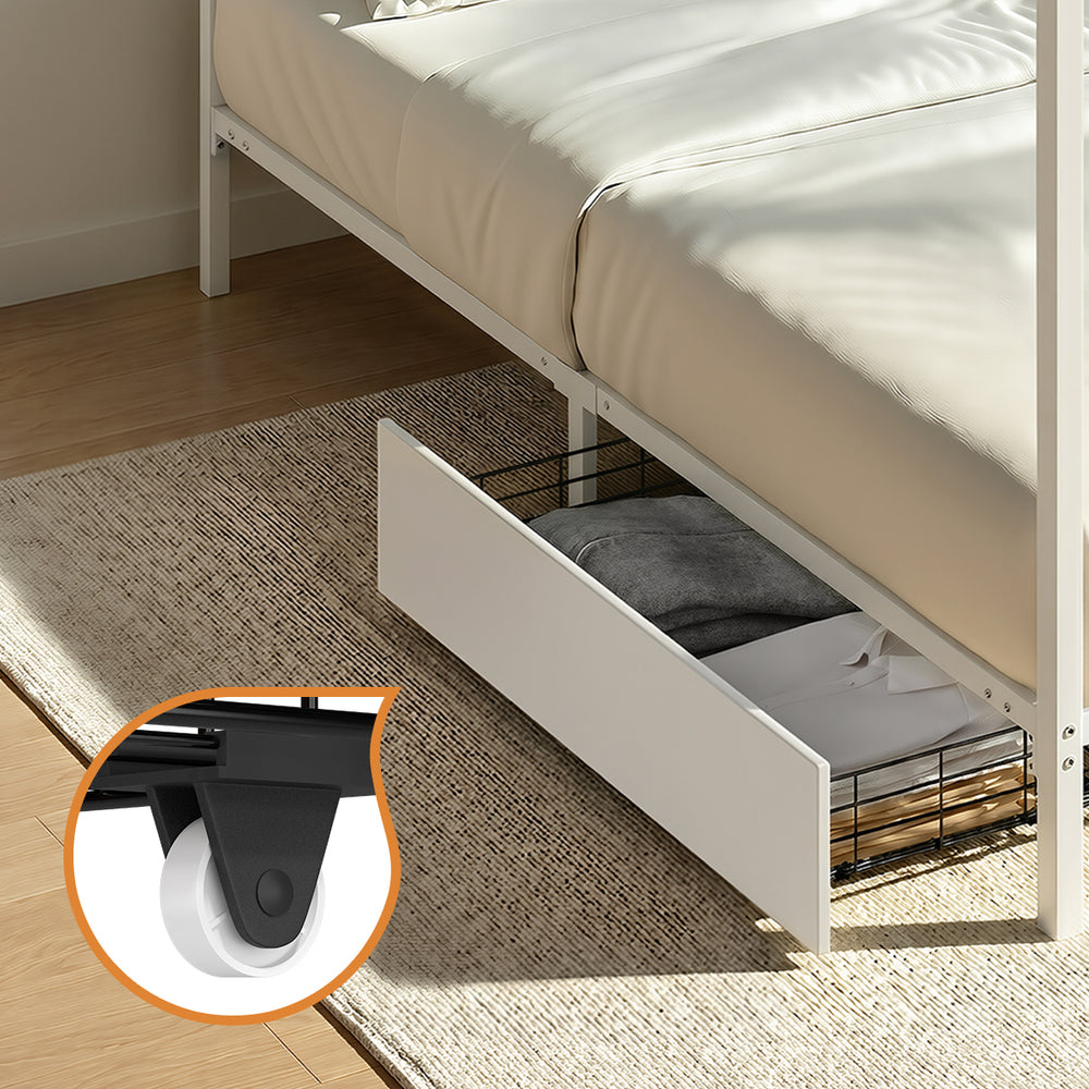 Canopy Single Bed Frame with 2 Drawers White