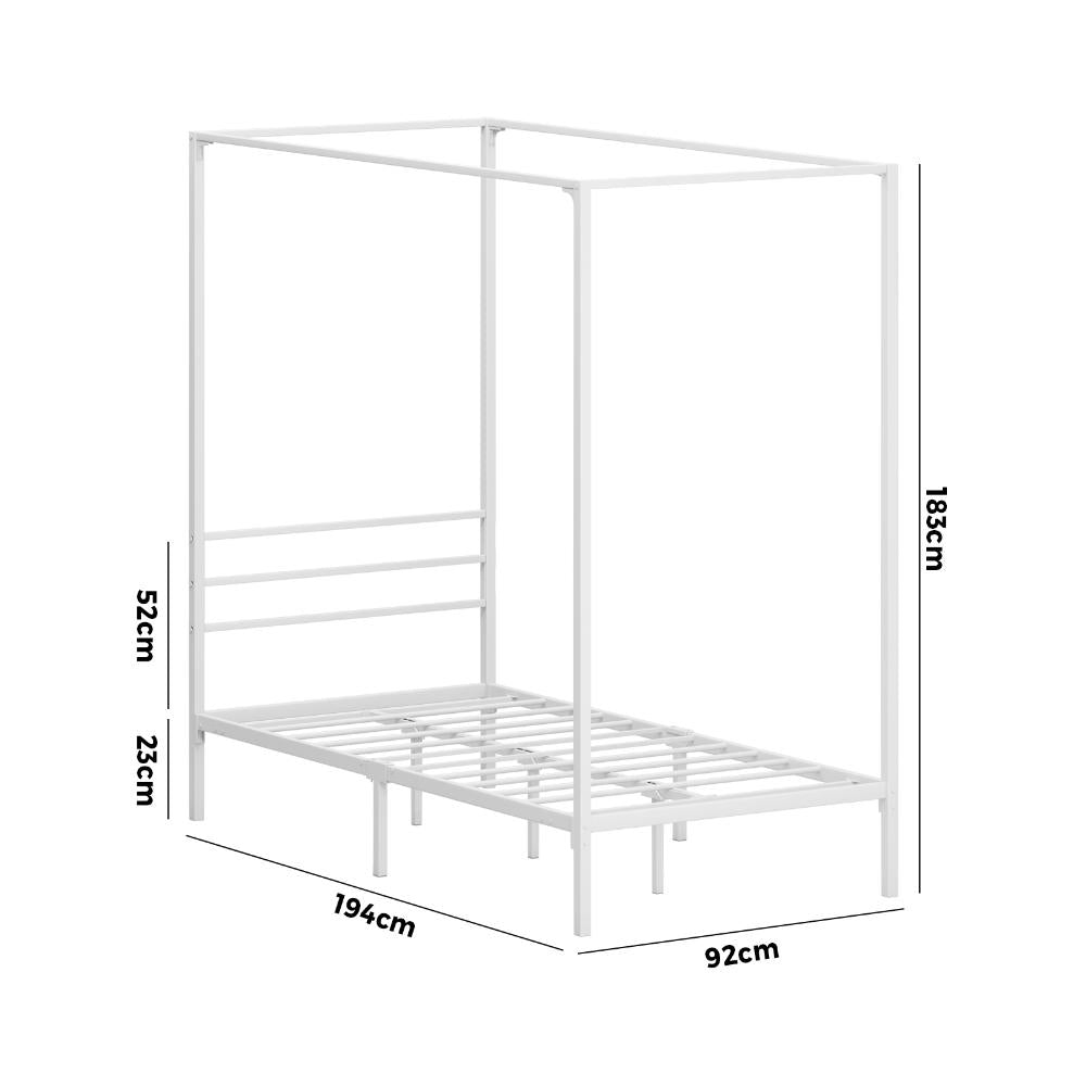 Metal Canopy Bed Frame Single Size White